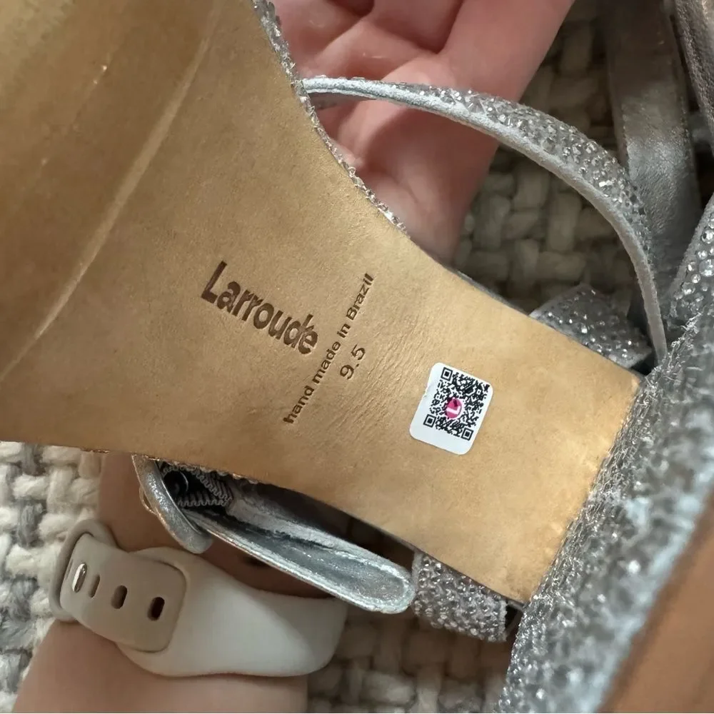NEW Larroude Dolly Crystal Sandal in Gray Suede 9.5